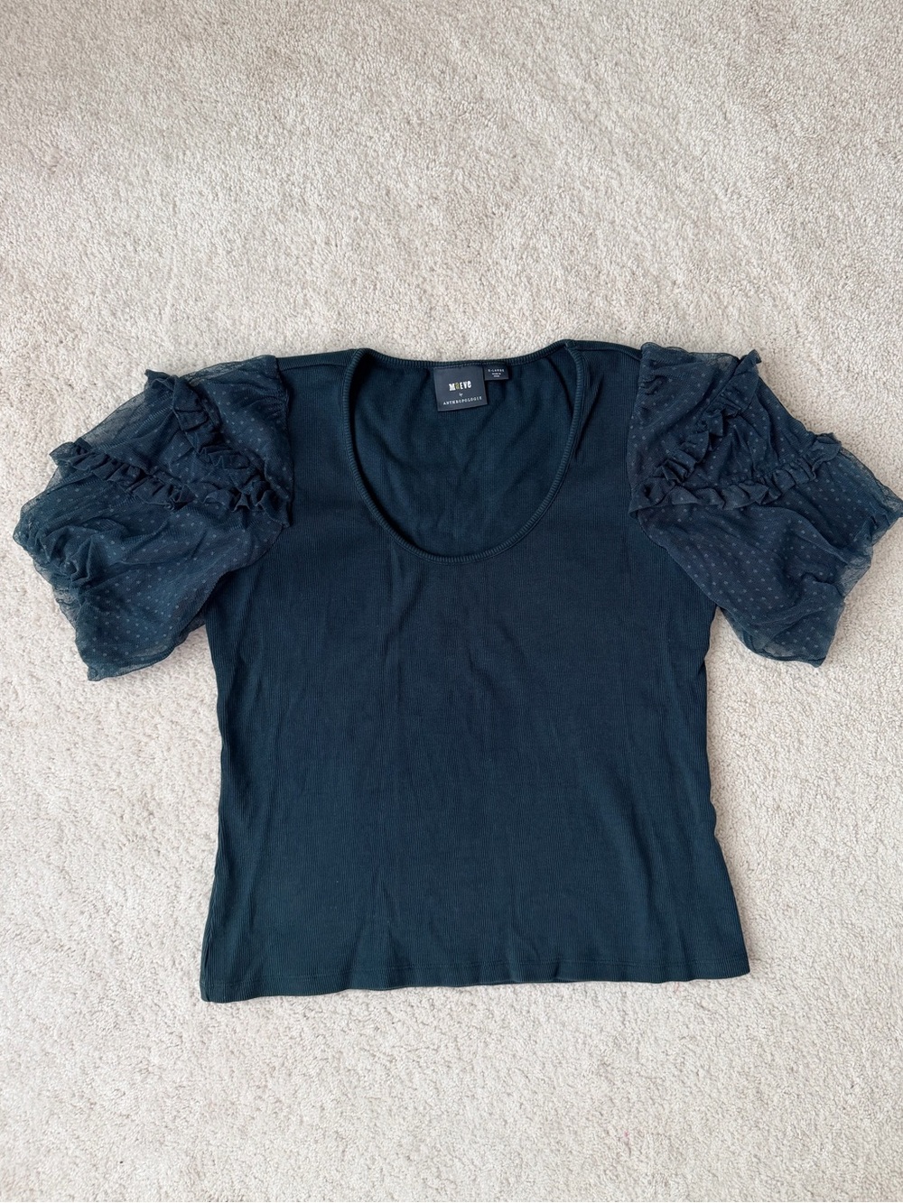 Anthropologie Green Puff Dot Sleeve Scoop Tee